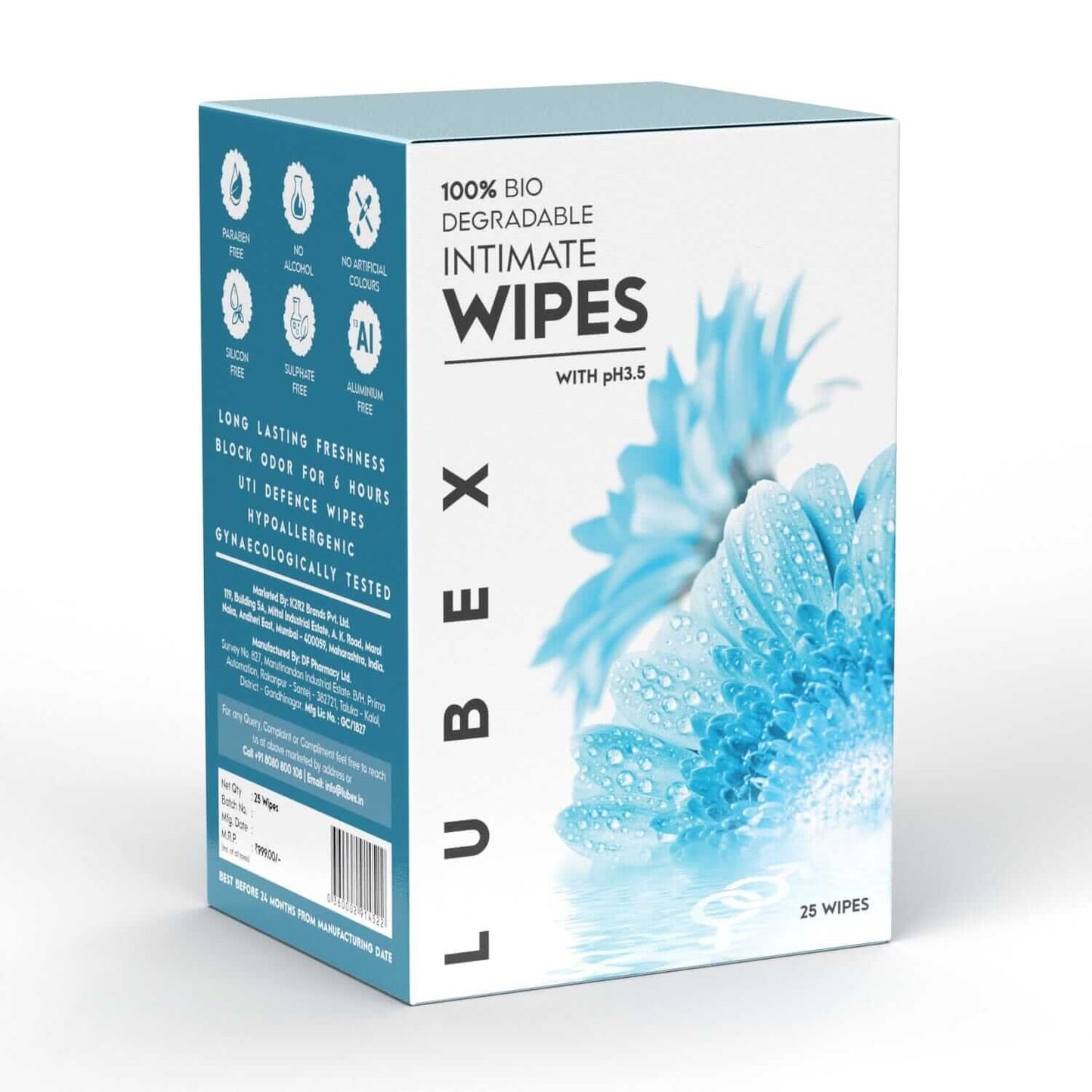 Lubex Safe Feminine cleansing wipes Pre/Post intimacy cleaning Wipes Lubex