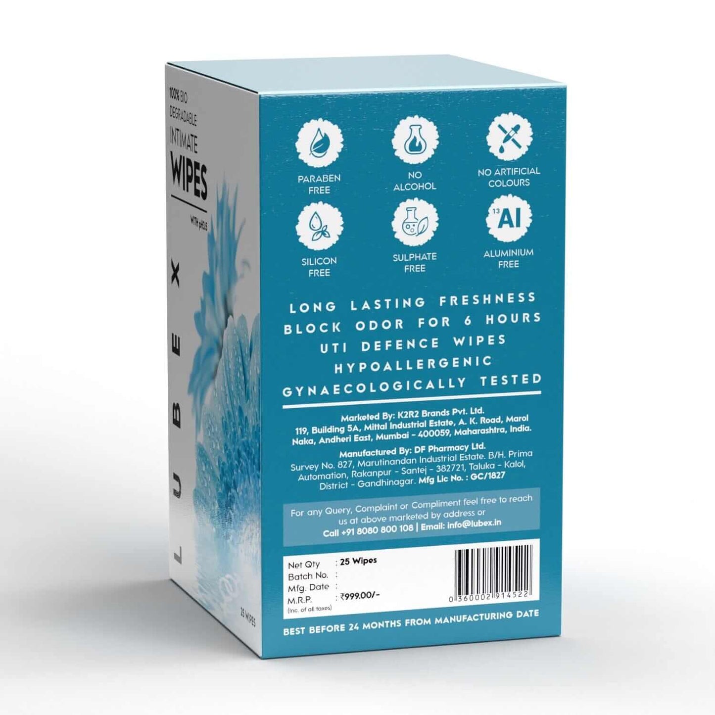 Lubex Safe Feminine cleansing wipes Pre/Post intimacy cleaning Wipes Lubex