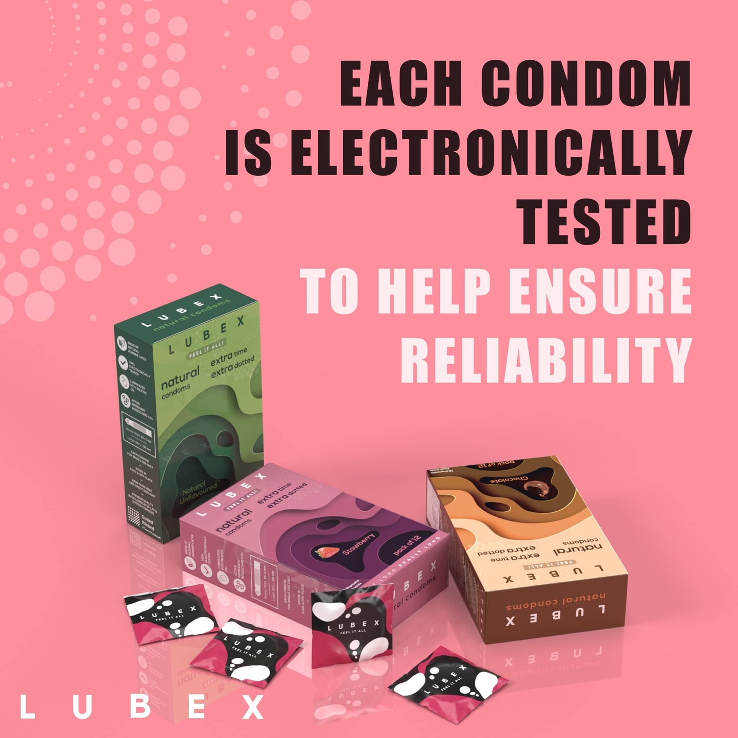 Lubex 6 in 1 Extra Time Condoms with Disposable Bags - Ultra Thin & Extra Dotted - Natural Unflavoured - 36 Condom (Pack of 3)
