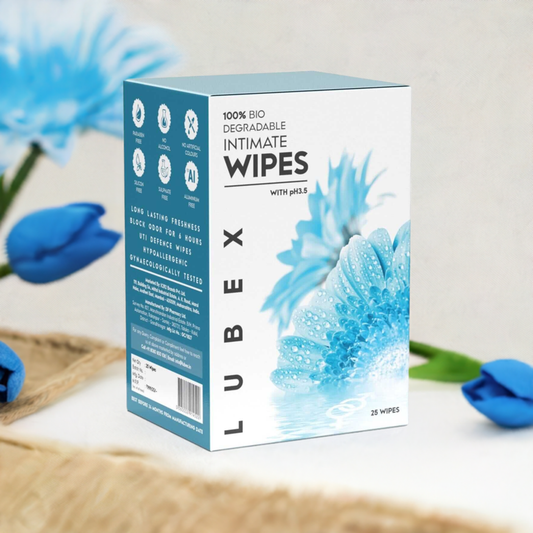 Lubex Natural Intimate Wipes for Pre/Post intimacy cleaning for Women & men - Made with Aloe Vera, Tea Tree & Vitamin E - 25 count