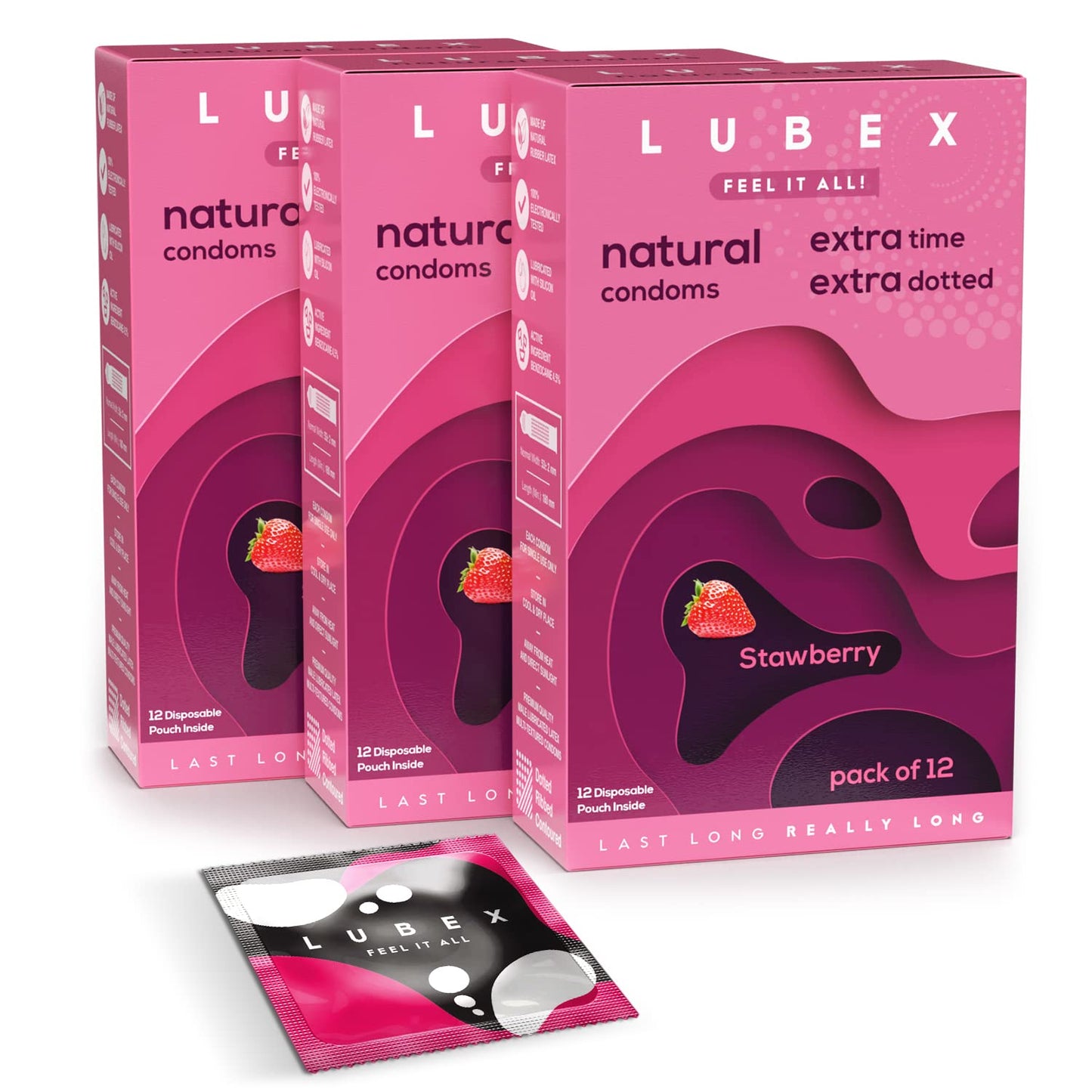Lubex Condom - 6 in 1 Long Lasting Condoms with Disposable Bags - Ultra Thin & Extra Dotted